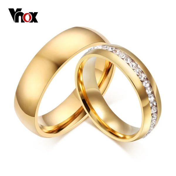 Bandas Bancos de bodas de color oro VNOX Anillo de bodas para mujeres Joyas Joyas Acero inoxidable Anillo de compromiso de acero pareja Anniversary Precio increíble