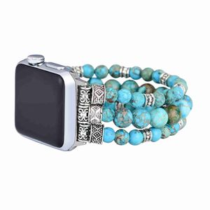 Les groupes Watch Bohemia Luxury Purple Flower Emperor Turquoise Stone For Watch Band Women Trouble Iwatch Series 7 6 5 4 3 Watchband Accessoires 240308