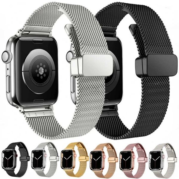 Bandes Montre Bracelet de montre milanais de luxe pour montre 9 bande Ultra 49mm Bracelet magnétique en acier inoxydable iWatch série 8 7 6 5 se 44mm 40mm 45mm 41mm 42mm 240308