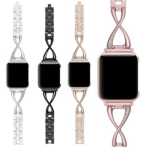 Bands Watch Bracelet Cross Cross Diamond STRAP POUR LES JOURS DIAMONDES DIAMMES CARDADED CHATEUR SECHERCHE IWATCH Série 6 5 4 4 SE Watchband 240308