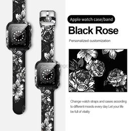 Banden Bekijk printen Luipaard Rose Skull Silicone Beaks met beschermende kisten vervangende armband polsbanden voor Watch Series 6 5 4 3 2 1 SE Watchband 240308