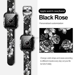 Bands Watch Imprents Léopard Rose Skull Silicone Brangles avec des étuis de protection Bracelettes de bracelet Bands pour la série de montre 6 5 4 3 2 1 SE Watchband 240308