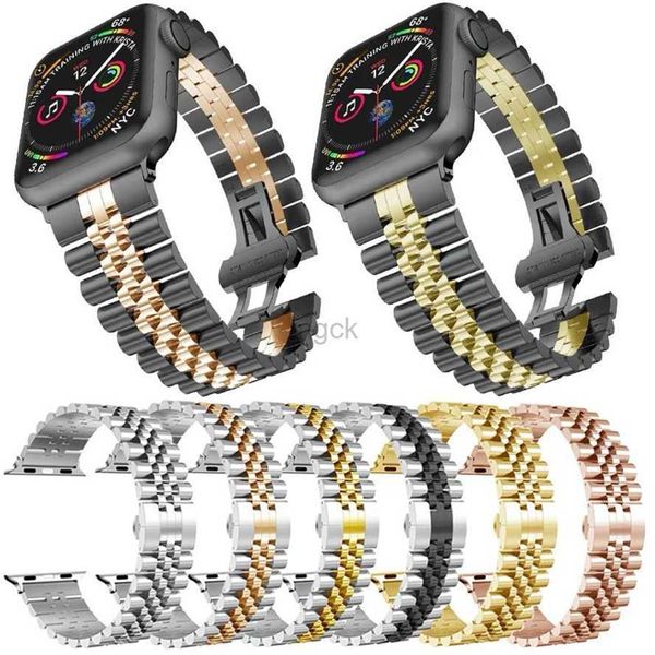 Bandas Mirando correas inteligentes Five Bead Link Pulsera pulsera de acero inoxidable Strap Strap Band Band Banking Doble para ver la serie 2 3 4 5 6 7 8 SE Ultra Iwatch 240308