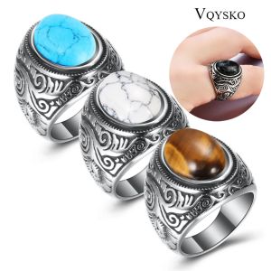 Bandas Al por mayor joyas retro Rings Turquoise Stone Stone For Men Titanium Steel Conclaid Tres colores Anillo Onyx Men Dominineering Opal Ring