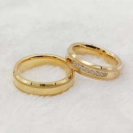 Bandes En Gros Anneaux De Mariage Pour Les Couples Amoureux Cubique Zircone Bijoux De Mode Biseauté Bande D'or Bague En Carbure De Tungstène