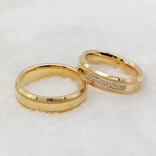 Bandes En Gros Anneaux De Mariage Pour Les Couples Amoureux Cubique Zircone Bijoux De Mode Biseauté Bande D'or Bague En Carbure De Tungstène