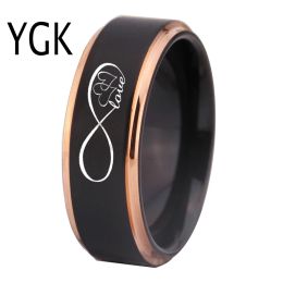 Groupes ygk bijoux infinity love Design matt noir avec rose étape tungsten ring