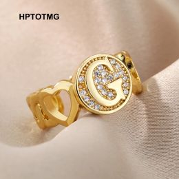 Banden zirkon eerste letter hartringen voor vrouwen open verstelbare roestvrijstalen ring mode esthetische bruiloft sieraden cadeau anillos