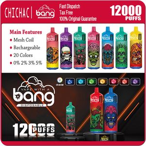 Bang 12000 Puffs Vape Pen jetable Puff 12K Bobine de maille rechargeable Vaper 20 Saveurs Authentique Bangvapes E Kit de cigarettes 0% 2% 3% 5%
