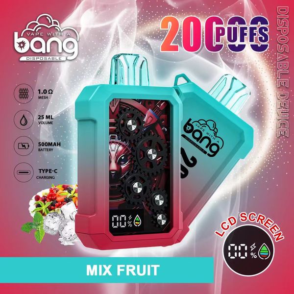 Bang 20000 Puffs Pantalla LCD Vape desechable E Cigarrillos E Puff 20K 0% 2% 3% 5% 25 ml Pod 500mAh Batería recargable Dispositivo digital de pantalla digital