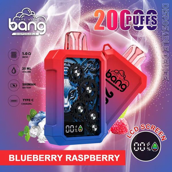 Bang 20000 Puffs Vapes de pantalla LCD desechables E Cigarrillos Ebopetos 20K 25 ml POD Precañado 1.0 Ω Bobina de malla 500mAh Batería recargable 0% 2% 3% 5% Dispositivo de lápiz