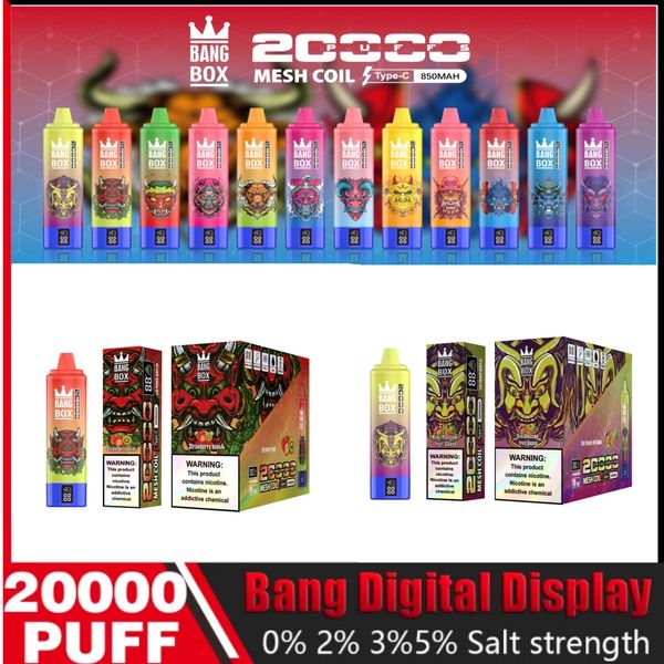 Bang 20000 Puffs Smart Screen Vapsolo E-cigarettes jetables Vape 0% 2% 3% 5% 25ml POD PRÉFULT 650MAH Batterie rechargeable Pen Puff 12000 12k 18000 Puff 20K