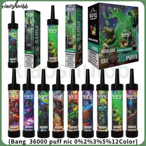 Bang 36000 bouffant vape jetable rechargeable e cigarettes bobine en maille 40 ml bouffée e-liquide 36k Vaper 0% 2% 3% 5% Big Puff Disposable électronique Cigarette LED Light