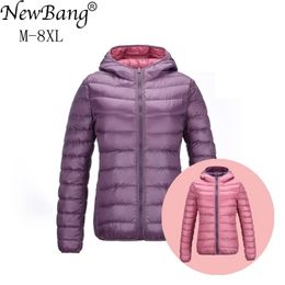 BANG 7XL 8XL DOWN JACKETS Dames Ultra Licht Jas Feather Double Side Reversible Lichtgewicht Warme Jassen 211216