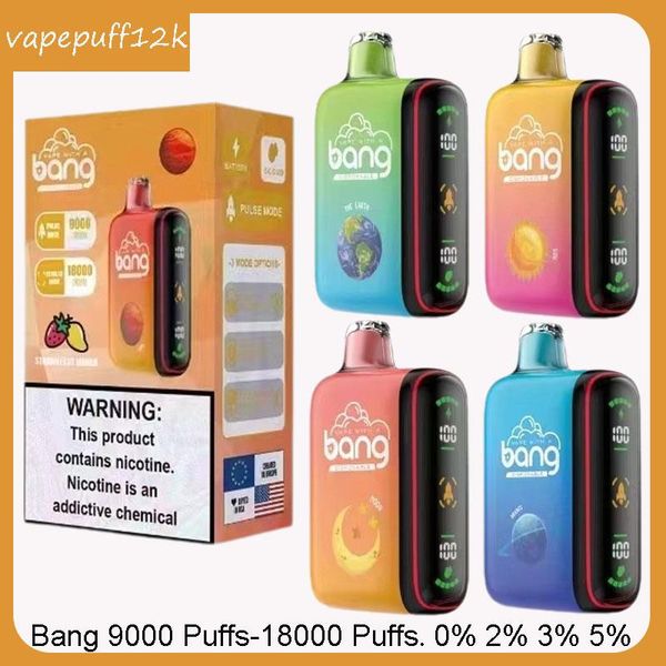 bang 9000 Puff-18000 puff Set grand vaporisateur vapes jetables e-cigarette bobine nette lampe LED batterie rechargeable 9k bouffées 18k bouffées deux modes vapes