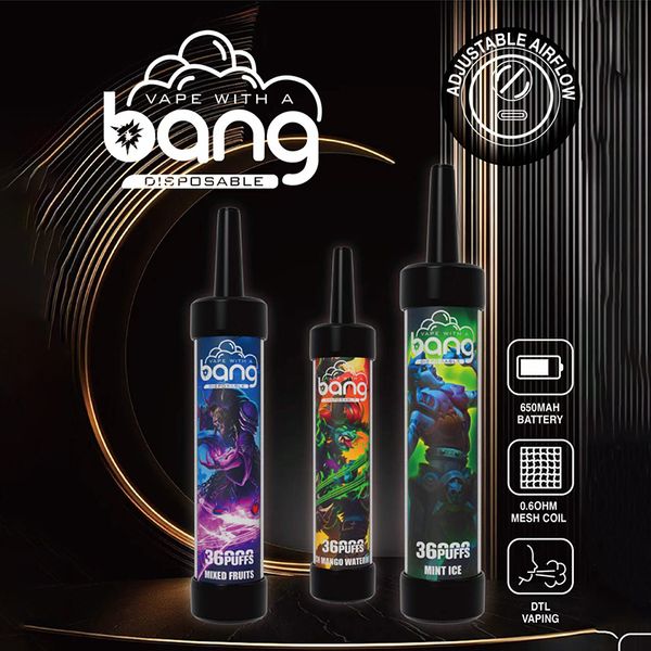 Bang Bar 36000 Puff Vape Bangbox Bangking Bangking E-cigarette jetable 12 saveurs Choisissez 40 ml 650mAh Batte-air réglable Rechargeable Flow DTL Vaping Mesh Coil