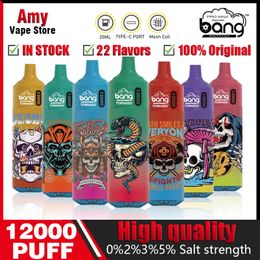 Bang Box 12000 ECIG Bang Tornado 12000 Vape rechargeable jetable 650mAh Batterie 20ml Pods préfabillés Couchets 22 Couleur 0% 2% 3% 5% Couleur de lumière LED Batterie Vaper 12k 15K 18K