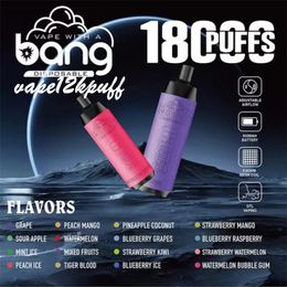 Bang Box 18kpuff Vape Pen Puff 18k Vape de bang rechargeable 18000 Bobine de recharge à masse bouffante Kit de tige de charge 0% 2% 3% 5% 12 Colours Vs Al Fakher Big Cloud