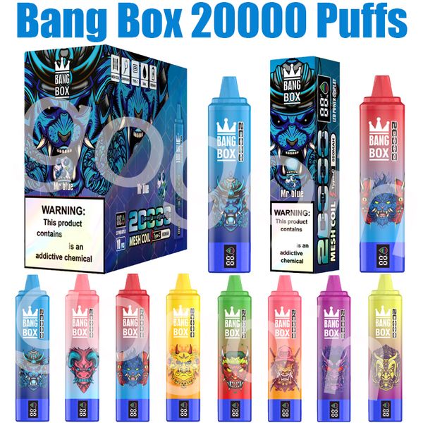 Bang Box 20000 Puffs Vape jetables E Cigarettes Écran intelligent 0% 2% 3% 5% Puff 20k 35ml Bobine de maille de pod préremplie 850mah Batterie rechargeable Vaper Stylo d'affichage numérique