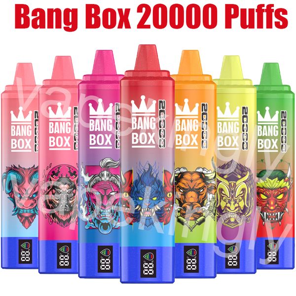 Bang Box 20000 Puffs Pantalla inteligente Vape desechable Cigarrillos electrónicos 35 ml Pod precargado 850 mAh Batería recargable 0% 2% 3% 5% Puff 20k Pluma