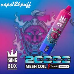 Bang Box 20000puff ENEC CIGARETTE EN CIGARETTE PUSP20K DIAPLABLE VAPE MAISE COIL ÉCRAN Intelligent Écran Rechargeable Vapers Pré-rempli 26 ml 0% 2% 3% 5% 12 Flavors Double maillage