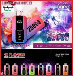 Bang Box Puff 25000 25K Puffes Disposables Vape Pen Vapers Authentic Vapers Mesh Bobine Rechargeable E Cigarettes 0% 2% 3% 5% 12 Colours Écran LCD Big Puffs