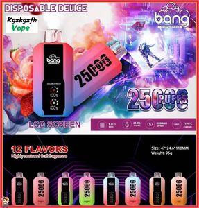 Bang Box Puff 25000 25K Puffs Wegwerpvape Pen Authentieke vapers Mesh spiraal Oplaadbare E Sigaretten 0% 2% 3% 5% 12 Kleuren LCD -scherm Grote trekjesscherm