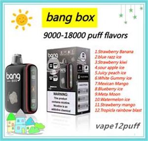 Bang Box Puff 9000 Puff 18000 Verstelbare rookvolume wegwerpbare elektronische sigaret 9k puff 18k puff 12 smaken pods650 mAh LED -pen twee modus elektronische sigaret
