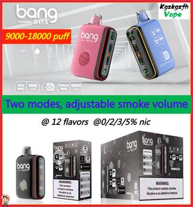 Bang Box Puff 9000 Puff 18000 wegwerpvape met verstelbaar rookvolume 9k puffen 18K Puffs Vaper 12 Smaken Vape 0% 2% 3% 5% LED Pen Twee modi Elektronisch sigarettensysteem