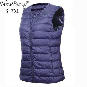 Bang Marque 6XL 7XL Grande Taille Gilet Femmes Chaud Gilet Ultra Léger Vers Le Bas Gilet Femmes Portable Sans Manches Hiver Doublure Chaude 210923