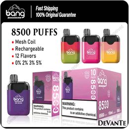 Bang DE8500 E Cigarette Mesh Coil Vape jetable 8500 Puffs Batterie rechargeable 18 ml Cartouches de dosettes préremplies Bangvape Box Puff 9k