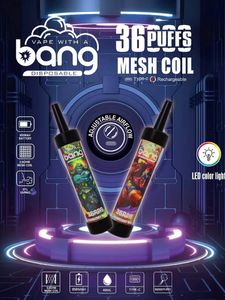 BANG wegwerpbaar 36000 bladerdeeg E-sigaret Mesh LED-licht Oplaadbare batterij 36K Puff 0%2%3%5%Beschikbaar in 12 kleuren