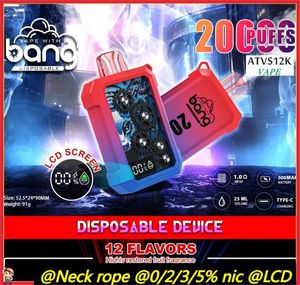 Bang Disposable Deuce 20000 Puff 20k Puffs LCD Écran Disposable Vape Pen Vapers Authentic Mesh Coil Recharteable E Cigarettes 0% 2% 3% 5% 12 Couleurs