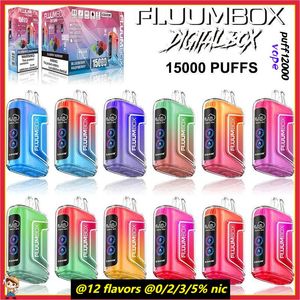 Bang Flum Box Puff 15000 Vape jetable avec volume de fumée réglable 15K Puffes Vaper 12 couleurs Vape 0% 2% 3% 5% LED Pen Système de cigarettes électroniques