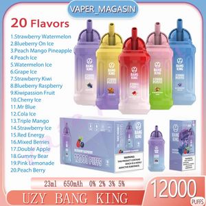 Mejor venta UZY BANG KING 12000 puff Vape Pen 23 ml Cartucho precargado 12K Puffs 20 sabores 650 mAh Batería recargable Cigarrillo electrónico desechable 0% 2% 3% 5% Concentración