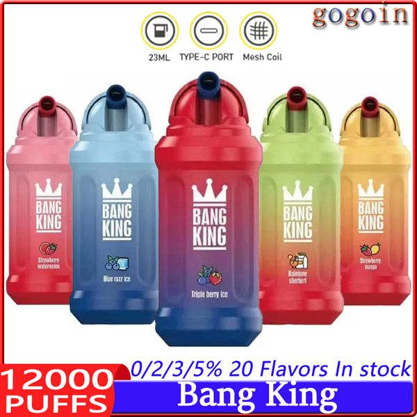 Bang King 12000 Puffs Vape Cigarrillos electrónicos desechables Puff 12k 0% 2% 5% 23 ml Pod precargado Bobina de malla 650 mAh Batería recargable Vapers Pen