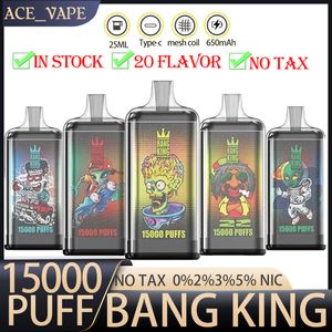 Original Bang King 15000 Puffs Disposable E Cigarettes Vape 20 Flavors 0%2%3%5% 25ml Prefilled Pod 1.0ohm Mesh Coil 650mah Rechargeable Battery Puff 15k Bang Vape