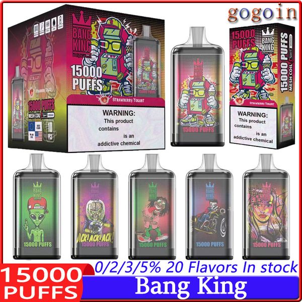 Bang King 15000 Puffs Vape E Cigarrillos desechables 0% 2% 3% 5% Puff 15k 25ml Pod precargado 1.0ohm Bobina de malla 650mah Batería recargable Vaper Pen