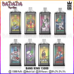 Bang King 15000 Puffs Vapes jetables Box Bar Puff 15K Mesh Coil Cigarettes électroniques rechargeables 25 ml Pod pré-rempli 0% 2% 3% 5% 20 saveurs Vapers