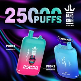 Bang King 25000 Puffs Cigarettes électroniques jetables Vape Puff 25K 0% 2% 3% 5% 23 ml + 23 ml POD POD POD DUAL MESH 650MAH DIPPACE RECHARGable