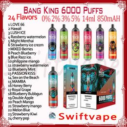 Bang King 6000 Puff E Cigarette jetable 24 saveurs 14 ml Pod Batterie rechargeable 850 mAh 6K Puffs 0% 2% 3% 5% RBG Light Vape Pen Kit Livraison rapide Source Fabricant
