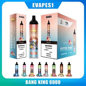 Bang King 6000 Puffs E Cigarette Rechargeable Jetable Vape Mesh Coil 1100mAh Batterie Pré-remplie 14ml 0% 2% 3% 5% Pods Cartouches Cigarettes Électroniques Stylo Dispositif ZOOY