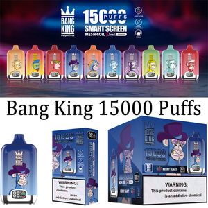 Bang King Digital 15000 Puffs Cigarettes électroniques jetables Vape 0% 2% 5% 25 ml Pod prérempli 650 mAh Batterie rechargeable Puff 15k Stylo à écran intelligent