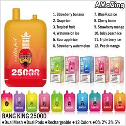 Bang King 25000 Puffs Boîte à stylo vape jetable E Cigarettes 12 saveurs Puff 25k Double pods Mesh Coil Rechargeable Vaper 0% 2% 3% 5%