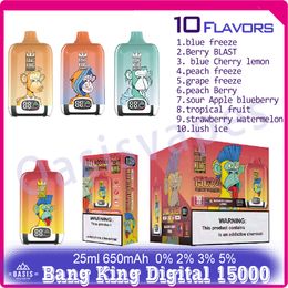 Bang King Digital 15000 Pantalla inteligente Cigarrillo electrónico desechable 650 mAh Batería recargable 10 sabores 0% 2% 3% 5% Nivel 25 ml Pod Puffs 15k Vapers