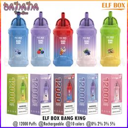 Elf Box Bang King Puff 12K 12000 Puffs E Cigarettes Authentique Stylo Vape Jetable Bobine De Maille Rechargeable 600mAh Batterie Vapeurs 0% 2% 3% 5% 10 Couleurs Vaporisateurs