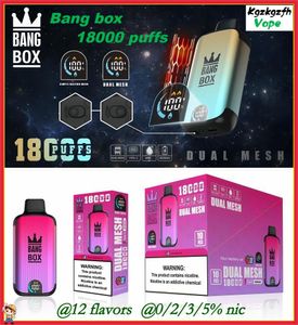 Bangbox Puff 18000 E Kit de cigarrillos E Elf Box 18K Puffs Vapor de vapor desechable Bobina recargable Vapores de batería de 850 mAh 0% 2% 3% 5% 12 Color Vaporizadores Dual Mase