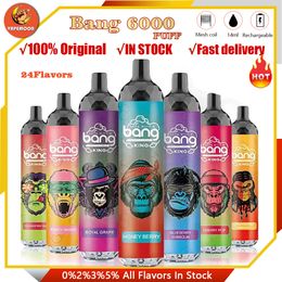 Bang King Puff 6000 Originele 6K Bladerdeeg Wegwerp 24 smaken E-sigaretten Mesh Coil 0,8 ohm 14 ml Pod Batterij Oplaadbare elektronische sigaretten Bladerdeeg 0% 2% 3% 5% VS UZY Vape Pen Kit XXL