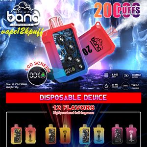 BANG 20000PUFF E Sigaretten Set Puffs20k Wegwerp PAPE PEN POD500MAH MESH COIL LCD Display Oplaadbare Vapers 0% 2% 3% 5% 12 SMAVOREN DUBEL MESH