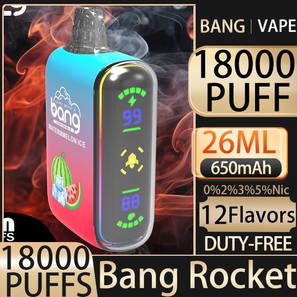 Bang Rocket 18000 Kit de boîte de vape jetable Puff Disposable Puffes 18K 9K Cigarettes ECH-Coil rechargeables 9K 0% 2% 3% 5% VACPER 12 FLAVORS
